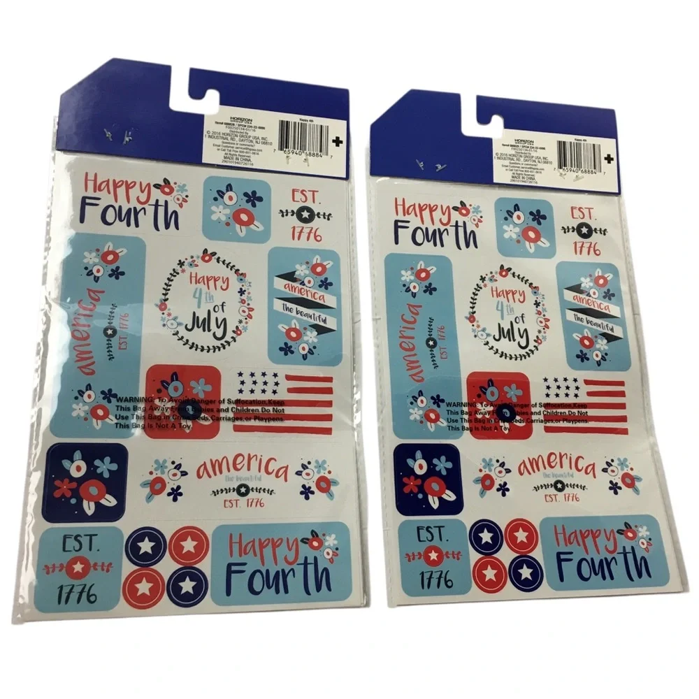 America Patriotic July 4th Stars Stripes Floral Stickers 8 Sheets 128 Total NEW
